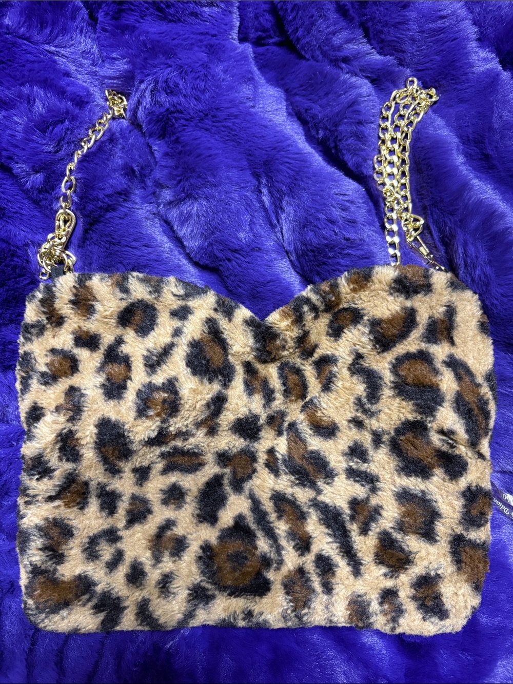 Vintage Leopard Print Faux Fur Crop Top w/Chains. Size s